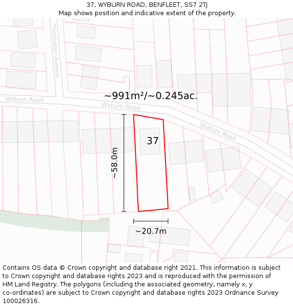 37, WYBURN ROAD, BENFLEET, SS7 2TJ: Plot and title map