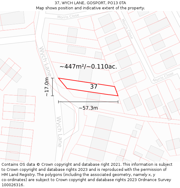37, WYCH LANE, GOSPORT, PO13 0TA: Plot and title map