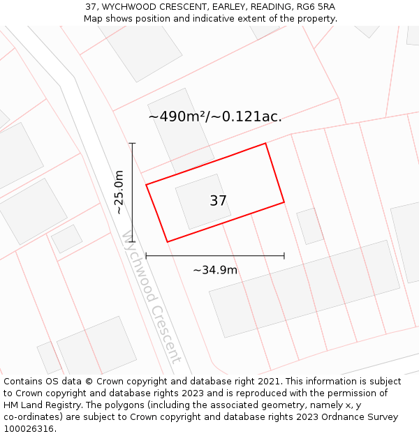 37, WYCHWOOD CRESCENT, EARLEY, READING, RG6 5RA: Plot and title map