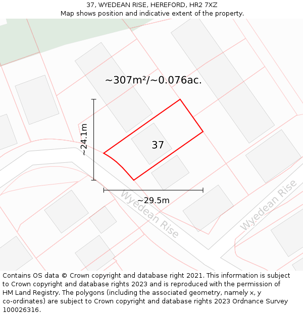 37, WYEDEAN RISE, HEREFORD, HR2 7XZ: Plot and title map