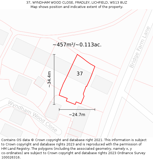 37, WYNDHAM WOOD CLOSE, FRADLEY, LICHFIELD, WS13 8UZ: Plot and title map