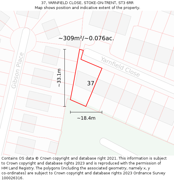 37, YARNFIELD CLOSE, STOKE-ON-TRENT, ST3 6RR: Plot and title map