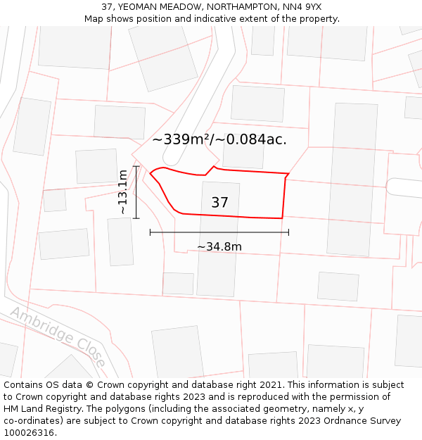 37, YEOMAN MEADOW, NORTHAMPTON, NN4 9YX: Plot and title map