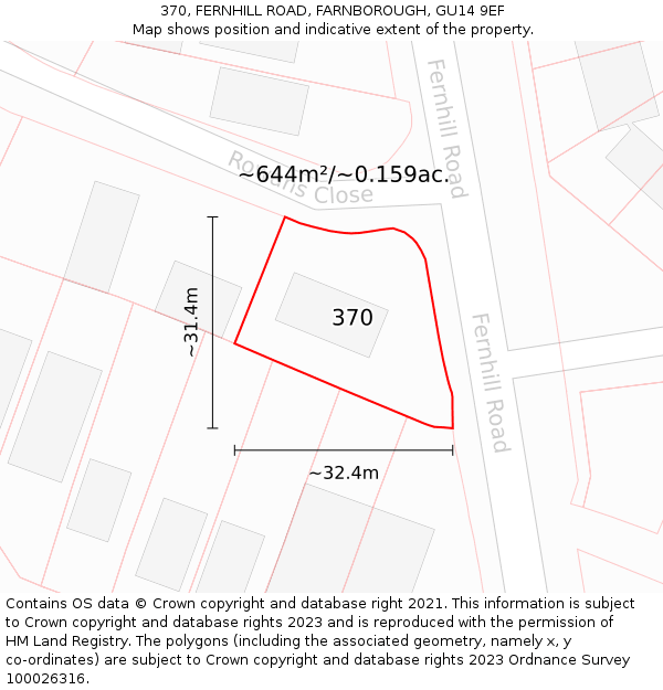 370, FERNHILL ROAD, FARNBOROUGH, GU14 9EF: Plot and title map