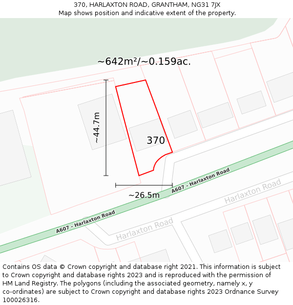 370, HARLAXTON ROAD, GRANTHAM, NG31 7JX: Plot and title map