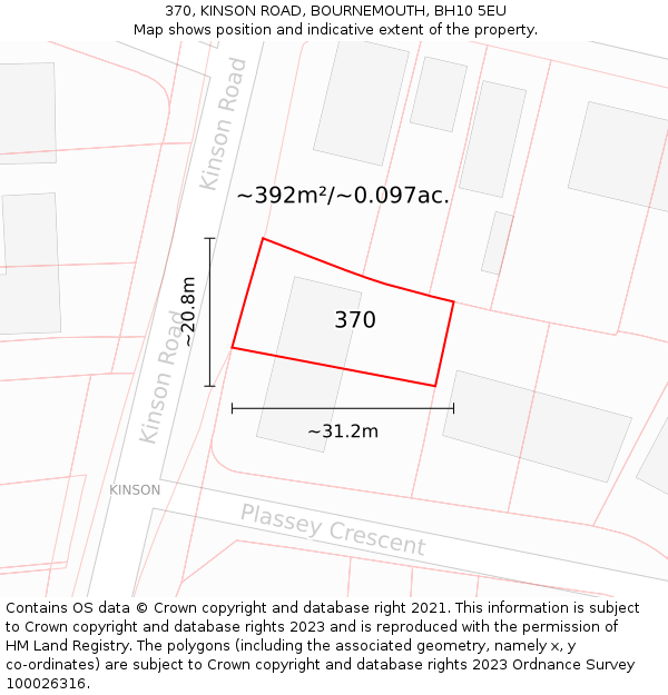 370, KINSON ROAD, BOURNEMOUTH, BH10 5EU: Plot and title map