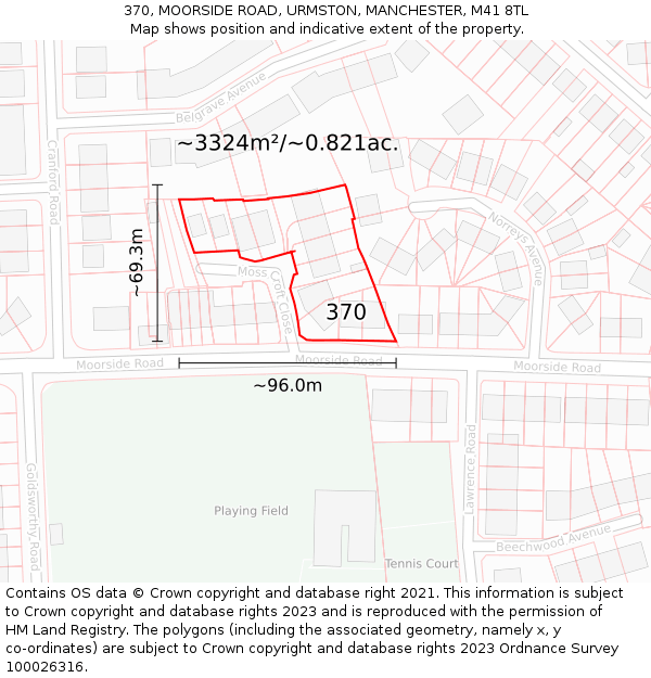 370, MOORSIDE ROAD, URMSTON, MANCHESTER, M41 8TL: Plot and title map