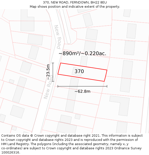 370, NEW ROAD, FERNDOWN, BH22 8EU: Plot and title map