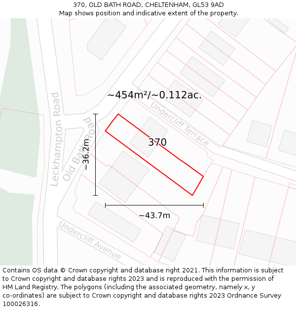 370, OLD BATH ROAD, CHELTENHAM, GL53 9AD: Plot and title map