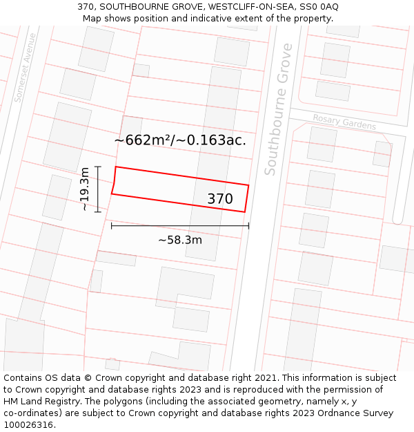 370, SOUTHBOURNE GROVE, WESTCLIFF-ON-SEA, SS0 0AQ: Plot and title map