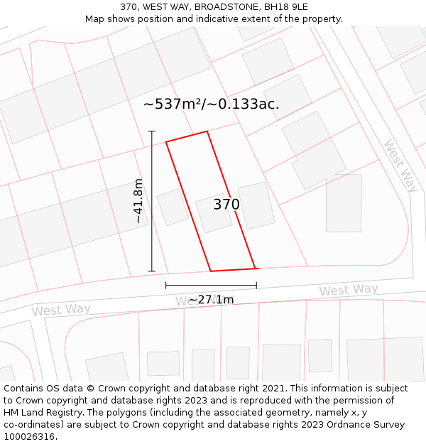 370, WEST WAY, BROADSTONE, BH18 9LE: Plot and title map