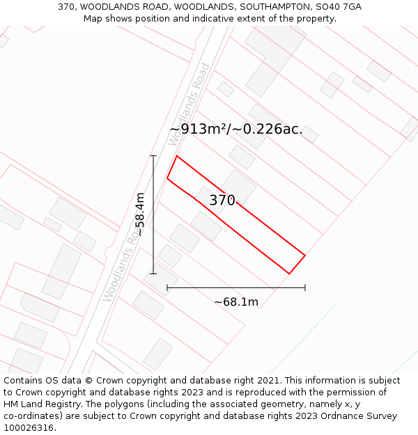 370, WOODLANDS ROAD, WOODLANDS, SOUTHAMPTON, SO40 7GA: Plot and title map