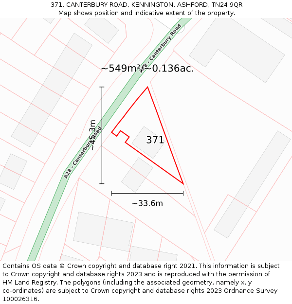 371, CANTERBURY ROAD, KENNINGTON, ASHFORD, TN24 9QR: Plot and title map