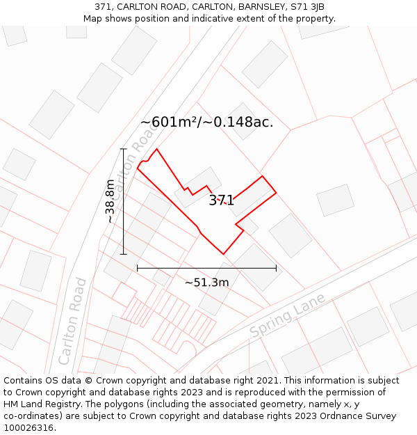 371, CARLTON ROAD, CARLTON, BARNSLEY, S71 3JB: Plot and title map