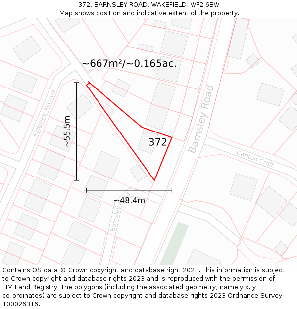 372, BARNSLEY ROAD, WAKEFIELD, WF2 6BW: Plot and title map