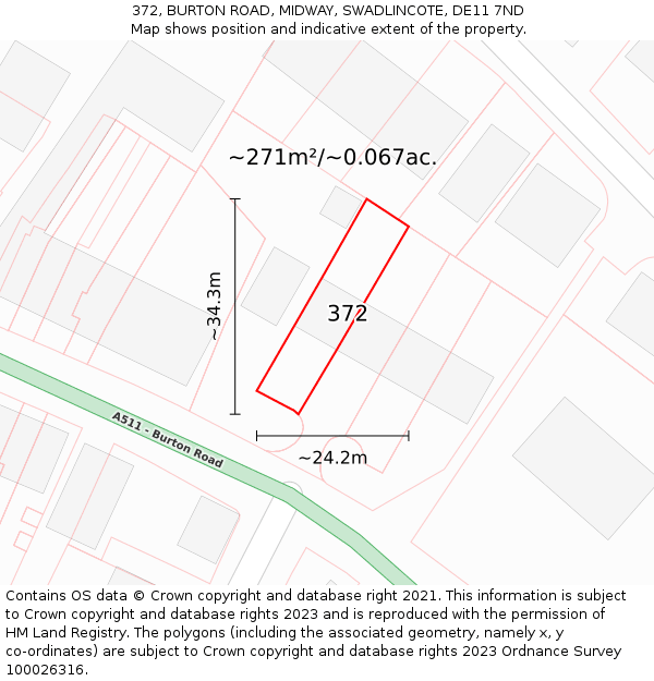 372, BURTON ROAD, MIDWAY, SWADLINCOTE, DE11 7ND: Plot and title map