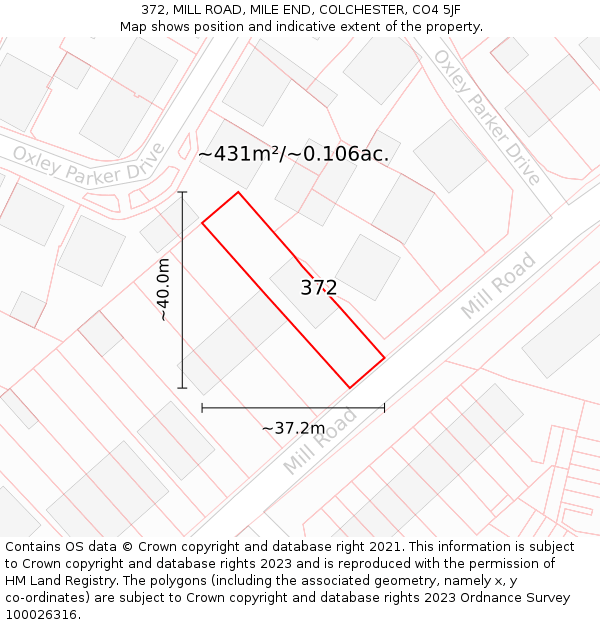 372, MILL ROAD, MILE END, COLCHESTER, CO4 5JF: Plot and title map