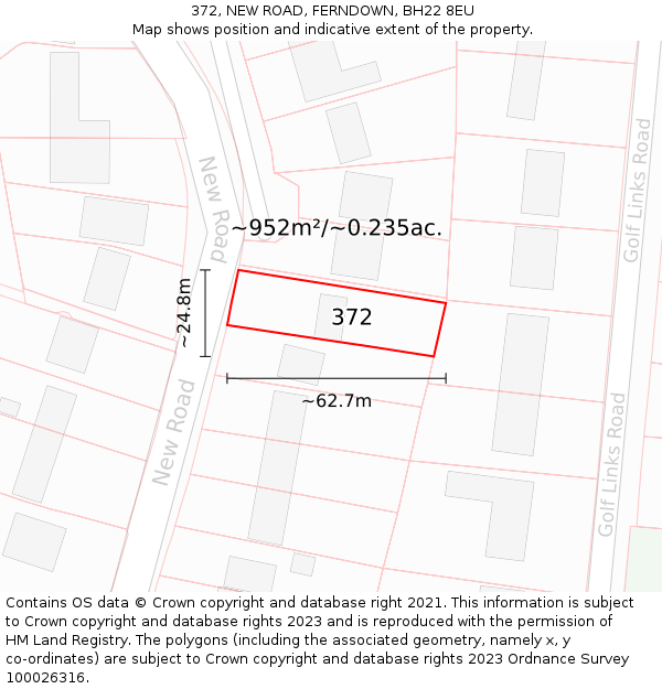 372, NEW ROAD, FERNDOWN, BH22 8EU: Plot and title map