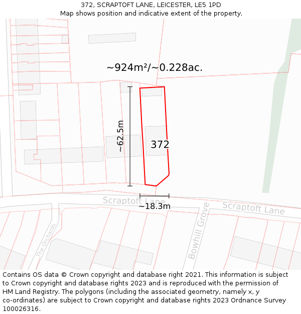 372, SCRAPTOFT LANE, LEICESTER, LE5 1PD: Plot and title map