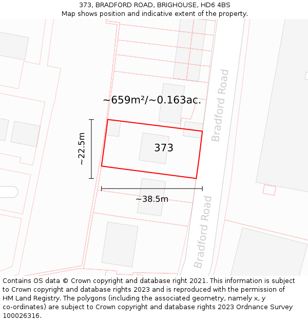 373, BRADFORD ROAD, BRIGHOUSE, HD6 4BS: Plot and title map