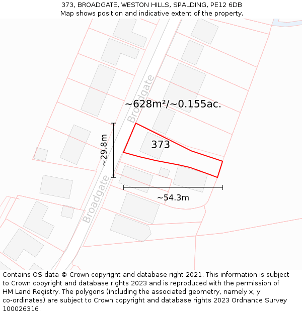 373, BROADGATE, WESTON HILLS, SPALDING, PE12 6DB: Plot and title map