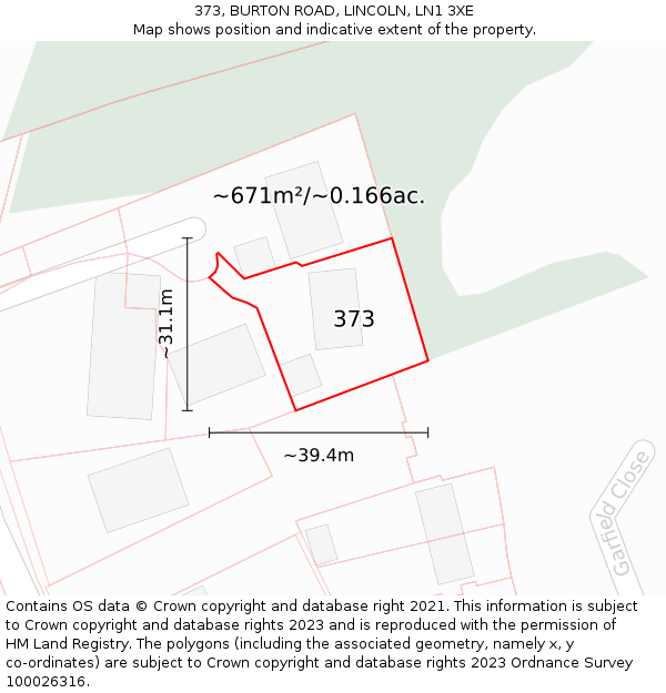 373, BURTON ROAD, LINCOLN, LN1 3XE: Plot and title map