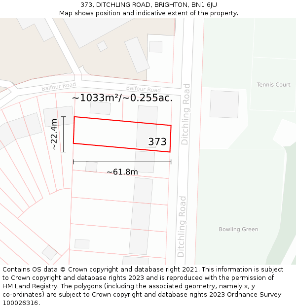 373, DITCHLING ROAD, BRIGHTON, BN1 6JU: Plot and title map