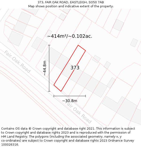373, FAIR OAK ROAD, EASTLEIGH, SO50 7AB: Plot and title map