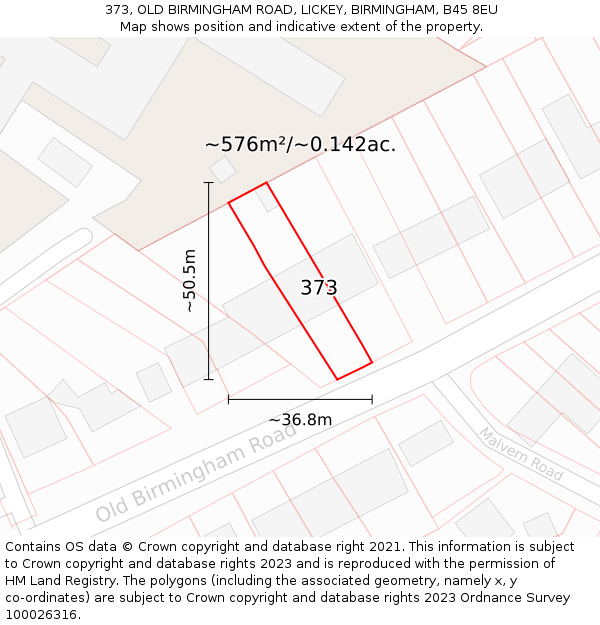 373, OLD BIRMINGHAM ROAD, LICKEY, BIRMINGHAM, B45 8EU: Plot and title map