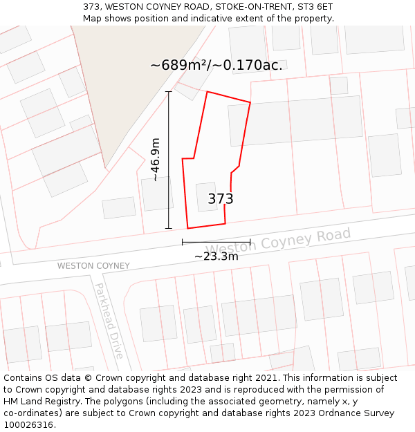 373, WESTON COYNEY ROAD, STOKE-ON-TRENT, ST3 6ET: Plot and title map