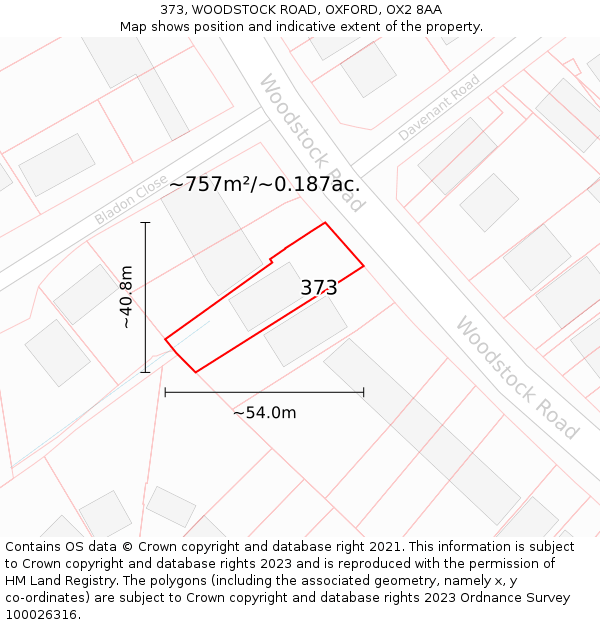 373, WOODSTOCK ROAD, OXFORD, OX2 8AA: Plot and title map