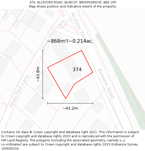 374, ALCESTER ROAD, BURCOT, BROMSGROVE, B60 1PP: Plot and title map