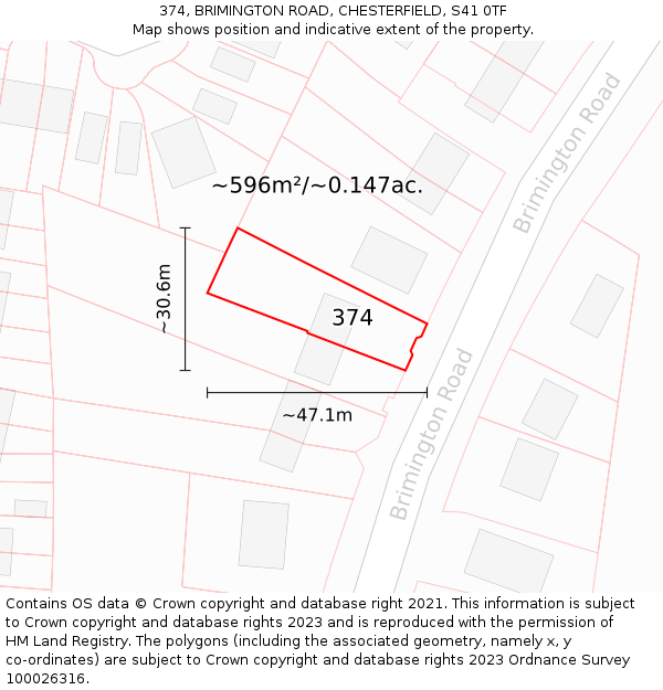 374, BRIMINGTON ROAD, CHESTERFIELD, S41 0TF: Plot and title map