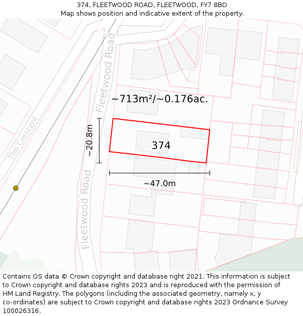 374, FLEETWOOD ROAD, FLEETWOOD, FY7 8BD: Plot and title map