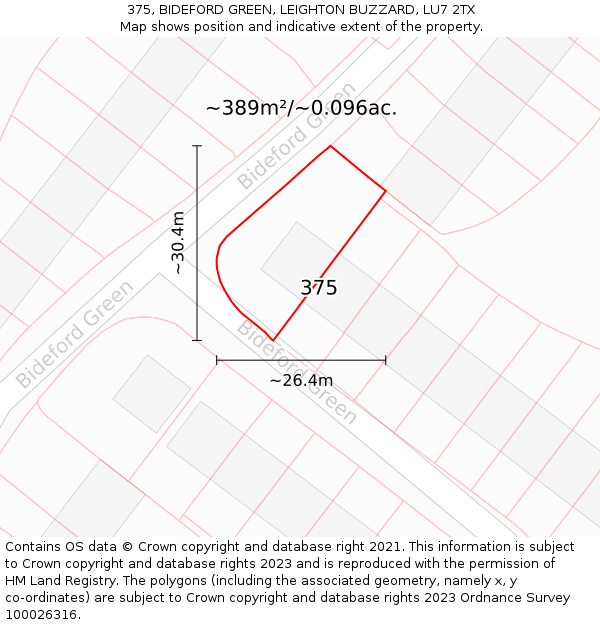 375, BIDEFORD GREEN, LEIGHTON BUZZARD, LU7 2TX: Plot and title map