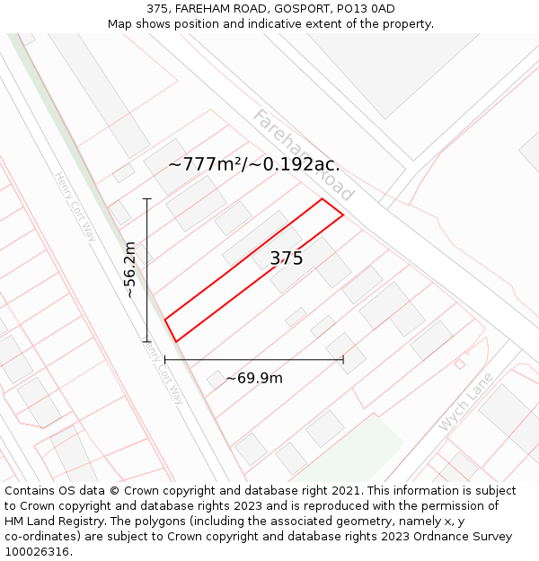 375, FAREHAM ROAD, GOSPORT, PO13 0AD: Plot and title map