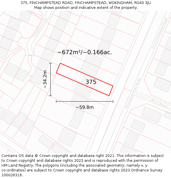 375, FINCHAMPSTEAD ROAD, FINCHAMPSTEAD, WOKINGHAM, RG40 3JU: Plot and title map