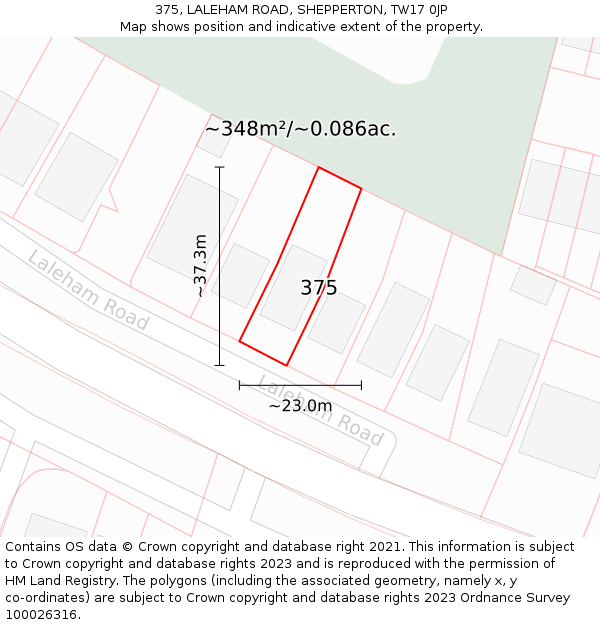 375, LALEHAM ROAD, SHEPPERTON, TW17 0JP: Plot and title map