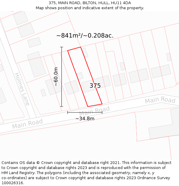 375, MAIN ROAD, BILTON, HULL, HU11 4DA: Plot and title map