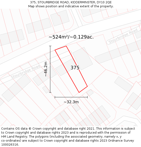 375, STOURBRIDGE ROAD, KIDDERMINSTER, DY10 2QE: Plot and title map