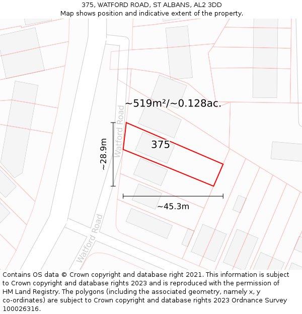 375, WATFORD ROAD, ST ALBANS, AL2 3DD: Plot and title map