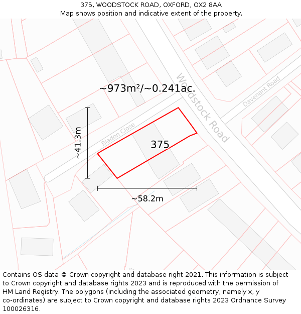 375, WOODSTOCK ROAD, OXFORD, OX2 8AA: Plot and title map