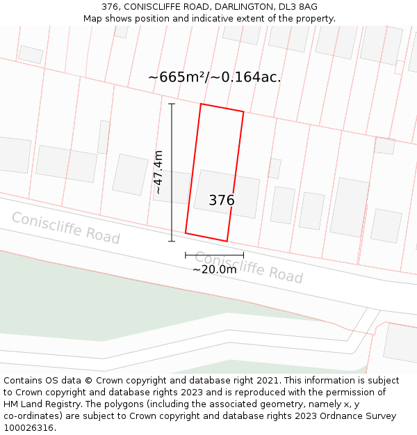 376, CONISCLIFFE ROAD, DARLINGTON, DL3 8AG: Plot and title map