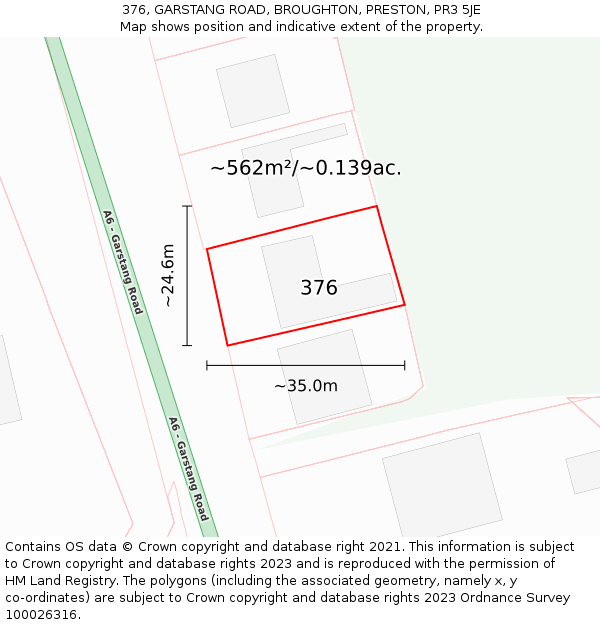 376, GARSTANG ROAD, BROUGHTON, PRESTON, PR3 5JE: Plot and title map