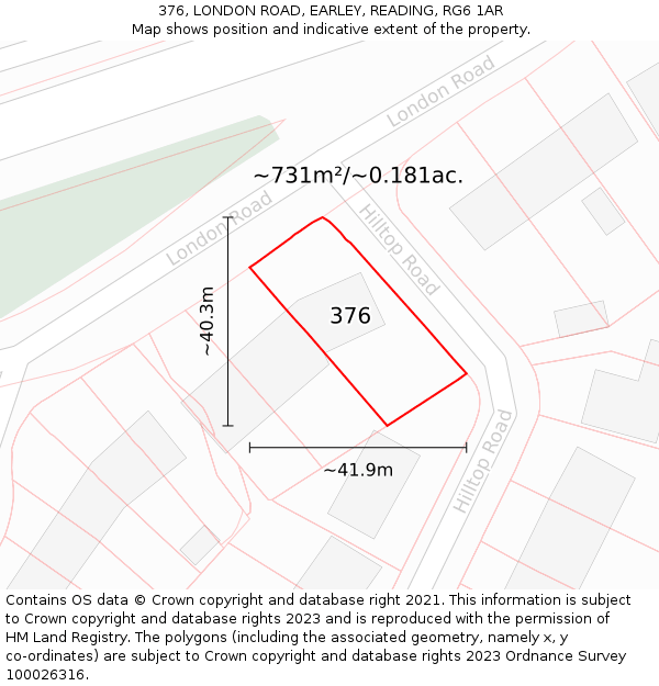 376, LONDON ROAD, EARLEY, READING, RG6 1AR: Plot and title map