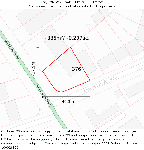 376, LONDON ROAD, LEICESTER, LE2 2PN: Plot and title map