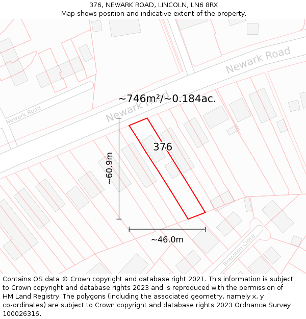 376, NEWARK ROAD, LINCOLN, LN6 8RX: Plot and title map