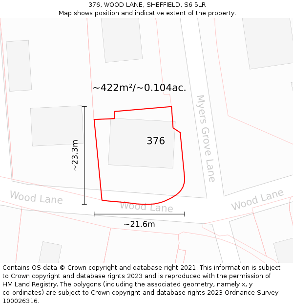 376, WOOD LANE, SHEFFIELD, S6 5LR: Plot and title map