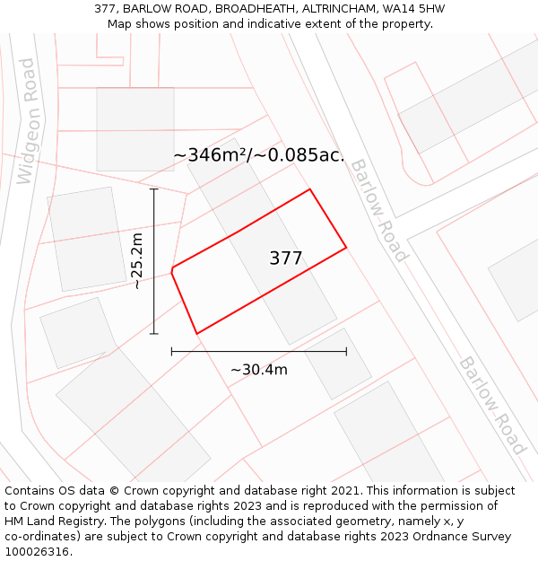 377, BARLOW ROAD, BROADHEATH, ALTRINCHAM, WA14 5HW: Plot and title map