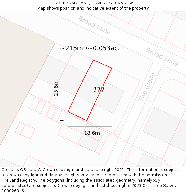 377, BROAD LANE, COVENTRY, CV5 7BW: Plot and title map